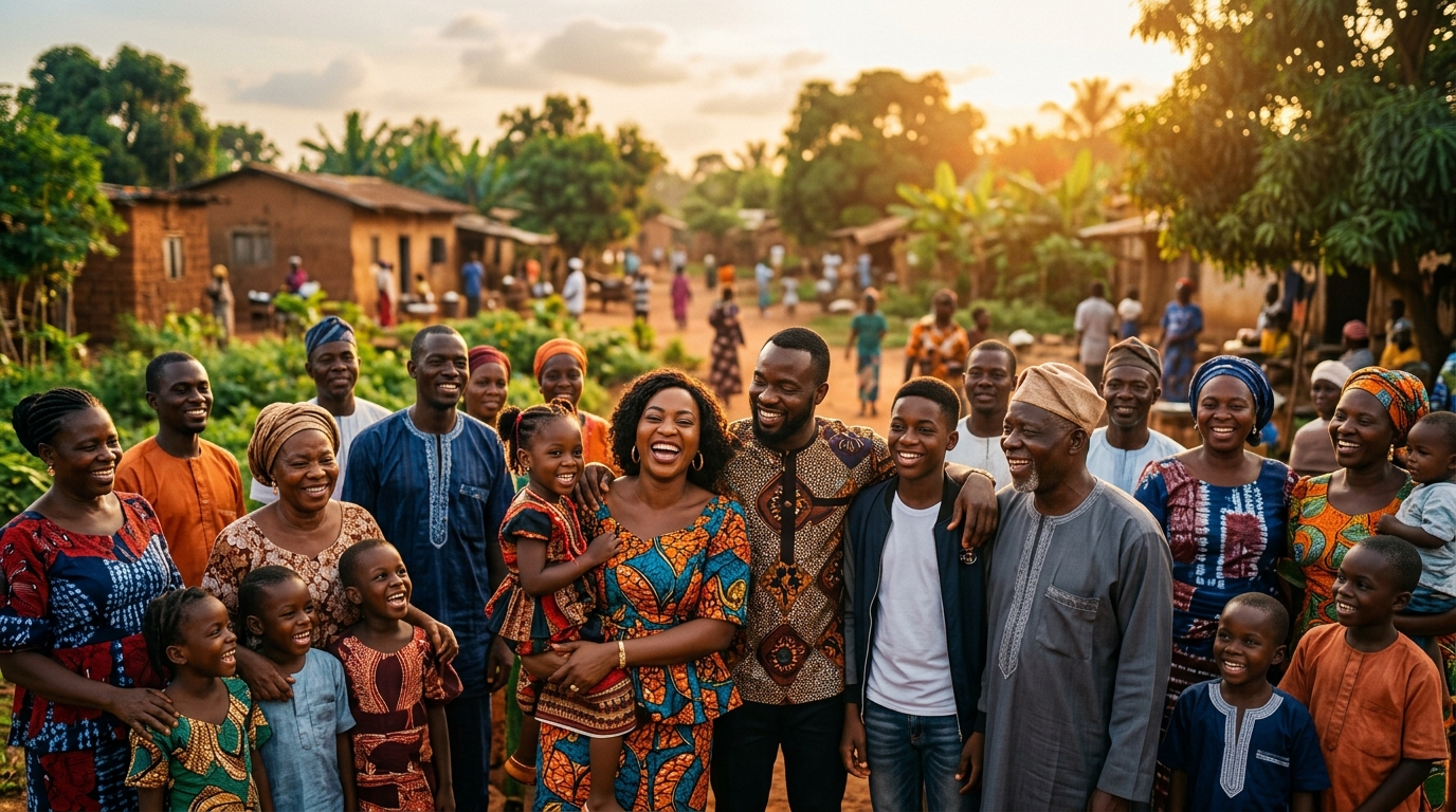 Families and community members gathered together in Nigeria